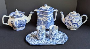 Blue & White Transferware Teapot Mixed Lot - Johnson Bros, Ringtons & More