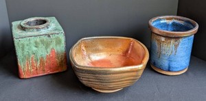 LR - Decorative Pottery - Glazed Vases & Bowl (Lot of 3)