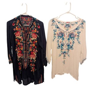 HC - Embroidered Blouses - Johnny Was Floral Shirts Sizes M & L (Lot of 2)