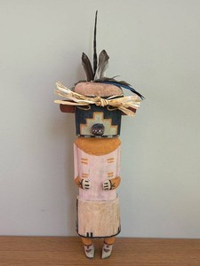 DR - Kachina Doll Hand Carved Painted Wood Feather 12 in