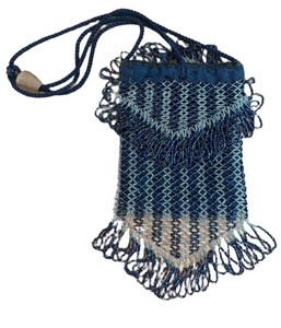 MB - Vintage Beaded Purse 5.5 X 7 in Navy Blue