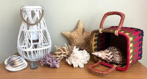 MB - Coastal Decor Lantern 15 in With Basket, Coral & Shells