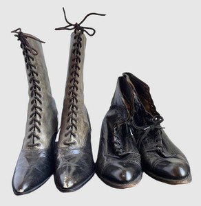 LR - Antique Leather  Shoes - Two Pairs Victorian-Era Style