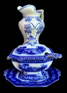 LR - Vintage Blue Transferware Tureen Set - Burgess & Leigh Non Pareil (Lot of 4)