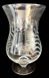 LR - Glass Fern Motif Vase - Etched Leaf Design 15 14in Tall