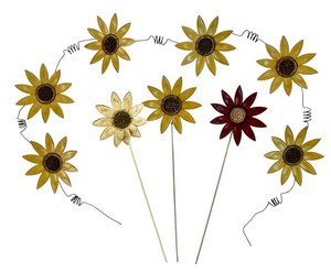 LR - Metal Flower Garden Decor - Garland & 3 Floral Stakes (Lot of 4)