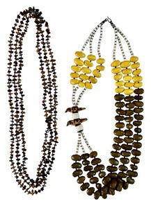 LR - Costume Jewelry Necklaces - Yellow Olive & Brown Beaded (Lot of 2)