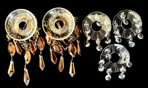 LR - Vintage Crystal Bobeches - Amber & Clear Prism Set (Lot of 5)