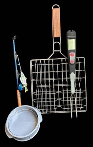 LR - Grilling Goods  Burger Press, Grill Basket, Fire Starter