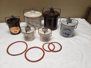 Kaukauna Klub Stoneware Cheese Crocks and Sourdough Pot