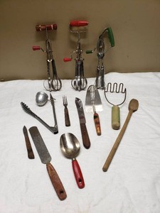 Vintage Kitchen Utensils and Tools including Egg Beaters and Miscellaneous Kitchen Items