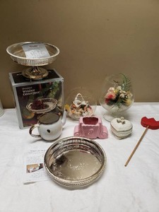 Silverplated Windsor Centerpiece, Gallery Tray, Teapot, Decorative Vases, and Novelty Items