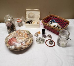 Seashells and Rocks in Jars and Containers