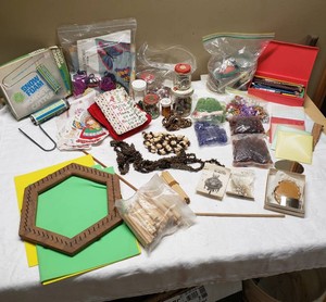 Craft Supplies and Tools including Needlepoint Kit, Yarn, and Beads