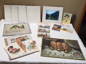 Lot of art and print items including Norman Rockwell Saturday Evening Post covers and Van Gogh prints