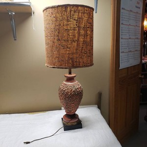 Tall Vintage Ceramic Table Lamp with Fabric Shade 36