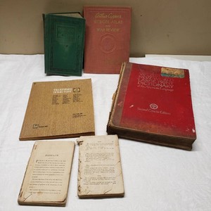 Collection of Vintage Books and Directory Items Including Websters Dictionary (1977), Arthur Cappers Atlas (1943), Telephone Directory (1967), and others