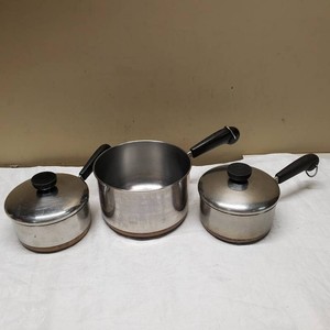 Revere Ware Cookware Set Including 1 Qt, 1 Qt, and 3 Qt Pots with Copper Bottoms and Lids