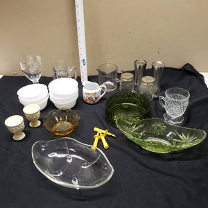 Glassware and Dishware Collection including Glass Bowls, Mugs, and Cups