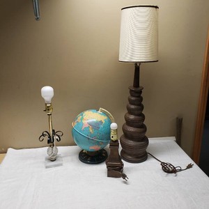 Set of Vintage Table Lamps and Globe