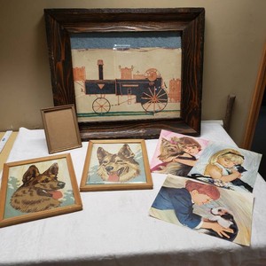 Lot of Vintage Framed Art and Prints featuring Dogs and Children with Pets