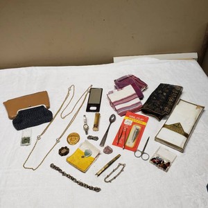 Lot of Vintage Personal Items Including Embossed Watch, Nail Clippers, and Accessories