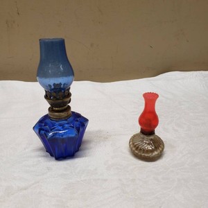 Heritage Blue and Red Glass Oil Lamps