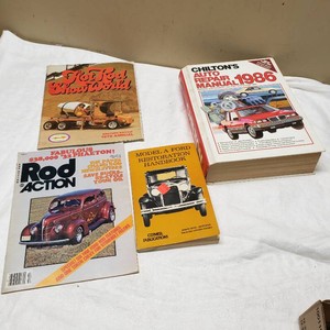 Hot Rod, Car Restoration, and Repair Manual Collection including Chiltons 1986 Manual, Rod Action Magazine, and Model A Ford Restoration Handbook