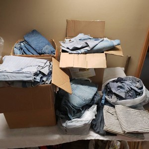 Lot of Denim Fabric Scraps and Strips