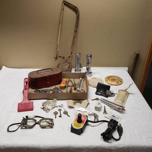 Assorted Vintage Tools and Accessories including Husky Socket Set, Dwyer Wind Meter, and Ranger Flashlight, Reflectors