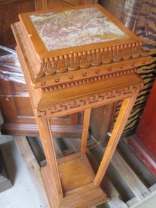 Carved wood plant stand display she...