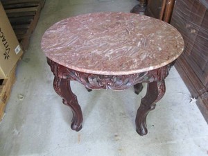 Dark Carved wood end table with sto...
