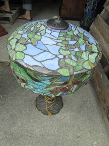 Metal base table lamp with stained ...
