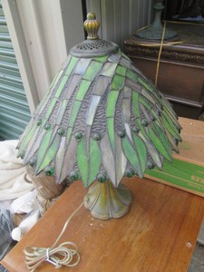 Heavy base table lamp with stained ...