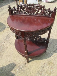 Carved wood half circle 2-tier entr...