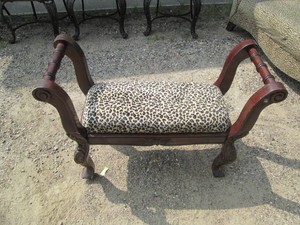 Carved wood framed bed stool with l...