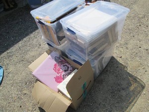 (4) lidded totes and (1) box of var...