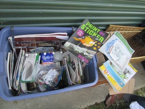 Tote of magazines, office supplies,...