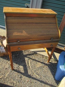 Vintage wood simple roll top desk a...