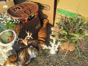 Deer statues and planter, various p...