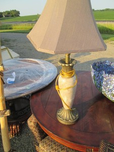 Stone and metal table lamp with neu...