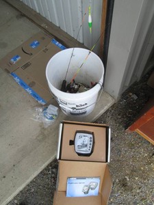 5-gallon bucket with a Garmin fishf...