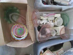 Box of vintage depression Era glass...