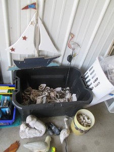 Large storage tote with seashells, ...