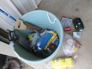 Laundry bucket with misc hand tools...
