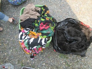Tote and garbage bag with an assort...