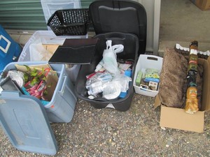 (3) covered totes and box of assort...