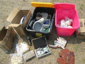 (2) totes of bakeware, gold tone fl...