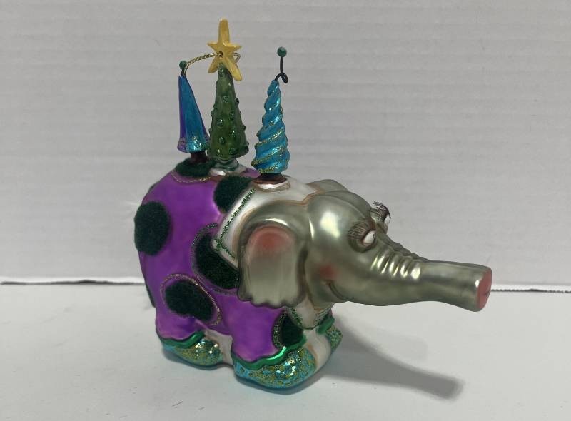 Blown Glass Elephant Ornament 6 X 5 Poland