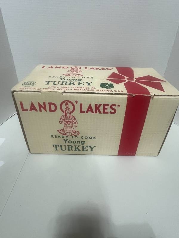 Vintage Land O Lakes Indian Maiden Young Turkey Cardboard Box 8X9X15